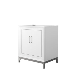 Marlena 30 Inch Single Bathroom Vanity in White No Countertop No Sink Brushed Nickel Trim