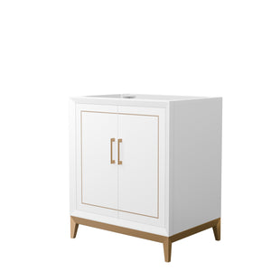 Marlena 30 Inch Single Bathroom Vanity in White No Countertop No Sink Satin Bronze Trim