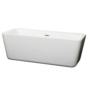 Emily 69 Inch Freestanding Bathtub in White with Polished Chrome Drain and Overflow Trim