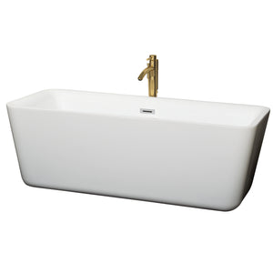 Emily 69 Inch Freestanding Bathtub in White with Polished Chrome Trim and Floor Mounted Faucet in Brushed Gold