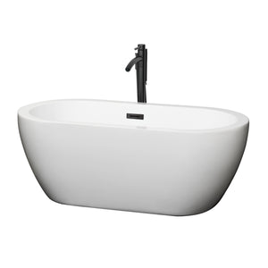Soho 60 Inch Freestanding Bathtub in White with Floor Mounted Faucet Drain and Overflow Trim in Matte Black