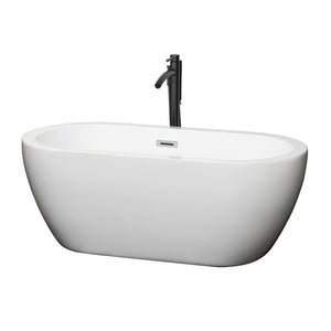Soho 60 Inch Freestanding Bathtub in White with Polished Chrome Trim and Floor Mounted Faucet in Matte Black