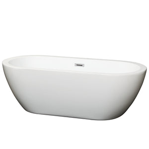 Soho 68 Inch Freestanding Bathtub in White with Polished Chrome Drain and Overflow Trim