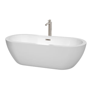 Soho 72 Inch Freestanding Bathtub in White with Floor Mounted Faucet Drain and Overflow Trim in Brushed Nickel