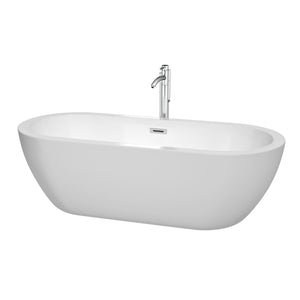 Soho 72 Inch Freestanding Bathtub in White with Floor Mounted Faucet Drain and Overflow Trim in Polished Chrome