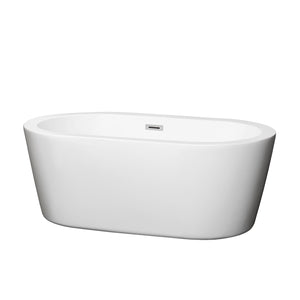 Mermaid 60 Inch Freestanding Bathtub in White with Polished Chrome Drain and Overflow Trim