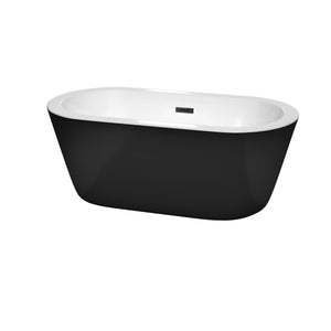 Mermaid 60 Inch Freestanding Bathtub in Black with White Interior with Matte Black Drain and Overflow Trim