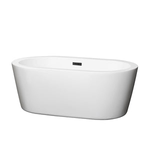 Mermaid 60 Inch Freestanding Bathtub in White with Matte Black Drain and Overflow Trim