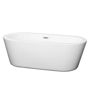 Mermaid 67 Inch Freestanding Bathtub in White with Polished Chrome Drain and Overflow Trim