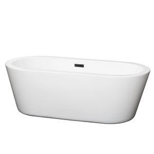 Mermaid 67 Inch Freestanding Bathtub in White with Matte Black Drain and Overflow Trim