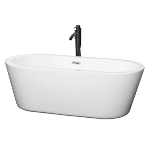 Mermaid 67 Inch Freestanding Bathtub in White with Polished Chrome Trim and Floor Mounted Faucet in Matte Black