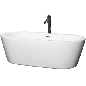 Mermaid 71 Inch Freestanding Bathtub in White with Shiny White Trim and Floor Mounted Faucet in Matte Black