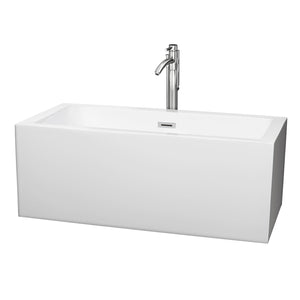 Melody 60 Inch Freestanding Bathtub in White with Floor Mounted Faucet Drain and Overflow Trim in Polished Chrome