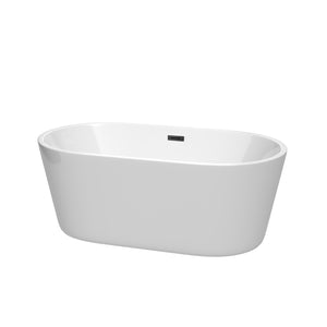 Carissa 60 Inch Freestanding Bathtub in White with Matte Black Drain and Overflow Trim
