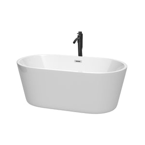Carissa 60 Inch Freestanding Bathtub in White with Polished Chrome Trim and Floor Mounted Faucet in Matte Black