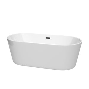 Carissa 67 Inch Freestanding Bathtub in White with Matte Black Drain and Overflow Trim