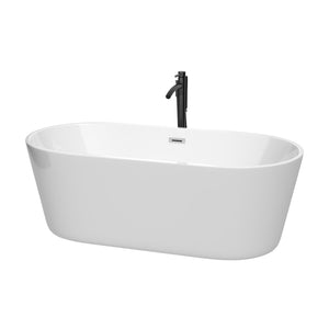 Carissa 67 Inch Freestanding Bathtub in White with Polished Chrome Trim and Floor Mounted Faucet in Matte Black
