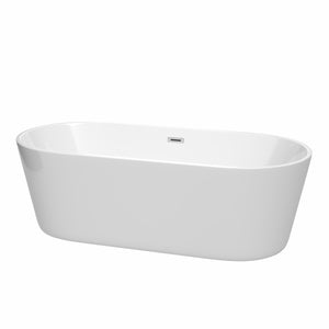 Carissa 71 Inch Freestanding Bathtub in White with Polished Chrome Drain and Overflow Trim