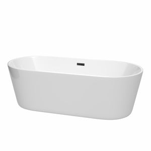 Carissa 71 Inch Freestanding Bathtub in White with Matte Black Drain and Overflow Trim