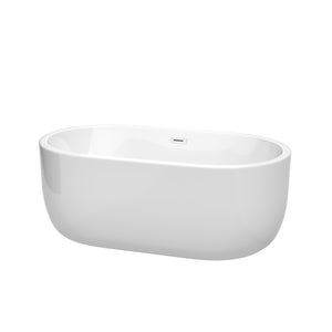 Juliette 60 Inch Freestanding Bathtub in White with Shiny White Drain and Overflow Trim