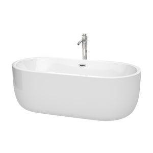 Juliette 67 Inch Freestanding Bathtub in White with Floor Mounted Faucet Drain and Overflow Trim in Polished Chrome