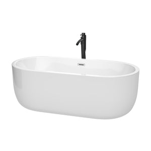 Juliette 67 Inch Freestanding Bathtub in White with Polished Chrome Trim and Floor Mounted Faucet in Matte Black