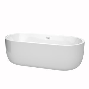 Juliette 71 Inch Freestanding Bathtub in White with Polished Chrome Drain and Overflow Trim