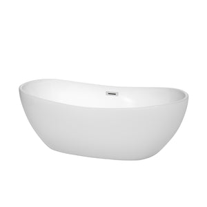 Rebecca 65 Inch Freestanding Bathtub in White with Polished Chrome Drain and Overflow Trim