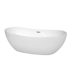 Rebecca 70 Inch Freestanding Bathtub in White with Polished Chrome Drain and Overflow Trim