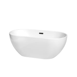 Brooklyn 60 Inch Freestanding Bathtub in White with Matte Black Drain and Overflow Trim
