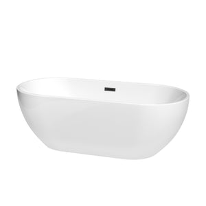 Brooklyn 67 Inch Freestanding Bathtub in White with Matte Black Drain and Overflow Trim