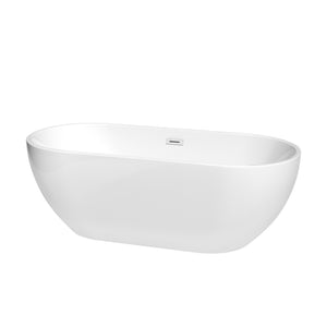 Brooklyn 67 Inch Freestanding Bathtub in White with Shiny White Drain and Overflow Trim