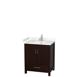 Sheffield 30 Inch Single Bathroom Vanity in Espresso Carrara Cultured Marble Countertop Undermount Square Sink No Mirror