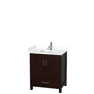 Sheffield 30 Inch Single Bathroom Vanity in Espresso White Cultured Marble Countertop Undermount Square Sink No Mirror
