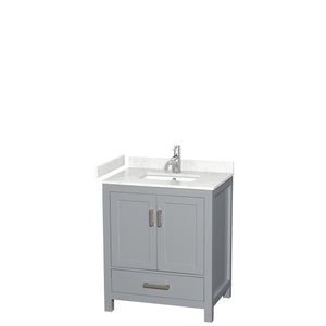 Sheffield 30 Inch Single Bathroom Vanity in Gray Carrara Cultured Marble Countertop Undermount Square Sink No Mirror