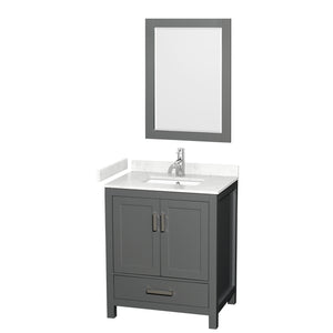 Sheffield 30 Inch Single Bathroom Vanity in Dark Gray Carrara Cultured Marble Countertop Undermount Square Sink 24 Inch Mirror