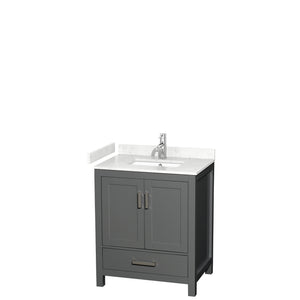 Sheffield 30 Inch Single Bathroom Vanity in Dark Gray Carrara Cultured Marble Countertop Undermount Square Sink No Mirror