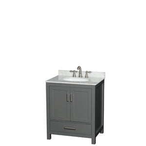 Sheffield 30 Inch Single Bathroom Vanity in Dark Gray White Carrara Marble Countertop Undermount Oval Sink and No Mirror