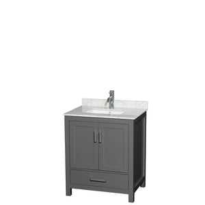 Sheffield 30 Inch Single Bathroom Vanity in Dark Gray White Carrara Marble Countertop Undermount Square Sink and No Mirror