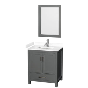 Sheffield 30 Inch Single Bathroom Vanity in Dark Gray White Cultured Marble Countertop Undermount Square Sink 24 Inch Mirror