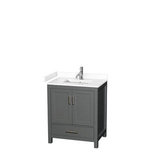 Sheffield 30 Inch Single Bathroom Vanity in Dark Gray White Cultured Marble Countertop Undermount Square Sink No Mirror