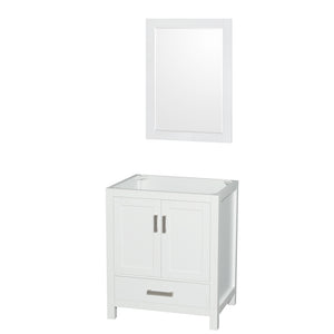Sheffield 30 Inch Single Bathroom Vanity in White No Countertop No Sink and 24 Inch Mirror