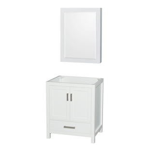 Sheffield 30 Inch Single Bathroom Vanity in White No Countertop No Sink and Medicine Cabinet