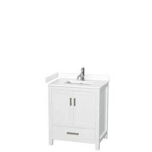 Sheffield 30 Inch Single Bathroom Vanity in White White Cultured Marble Countertop Undermount Square Sink No Mirror