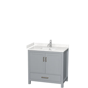 Sheffield 36 Inch Single Bathroom Vanity in Gray Carrara Cultured Marble Countertop Undermount Square Sink No Mirror