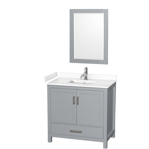 Sheffield 36 Inch Single Bathroom Vanity in Gray White Cultured Marble Countertop Undermount Square Sink 24 Inch Mirror