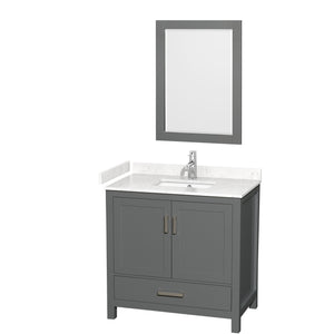 Sheffield 36 Inch Single Bathroom Vanity in Dark Gray Carrara Cultured Marble Countertop Undermount Square Sink 24 Inch Mirror