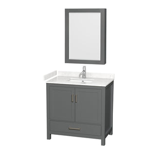 Sheffield 36 Inch Single Bathroom Vanity in Dark Gray Carrara Cultured Marble Countertop Undermount Square Sink Medicine Cabinet