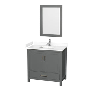 Sheffield 36 Inch Single Bathroom Vanity in Dark Gray White Cultured Marble Countertop Undermount Square Sink 24 Inch Mirror