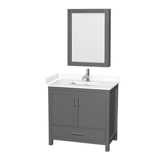 Sheffield 36 Inch Single Bathroom Vanity in Dark Gray White Cultured Marble Countertop Undermount Square Sink Medicine Cabinet